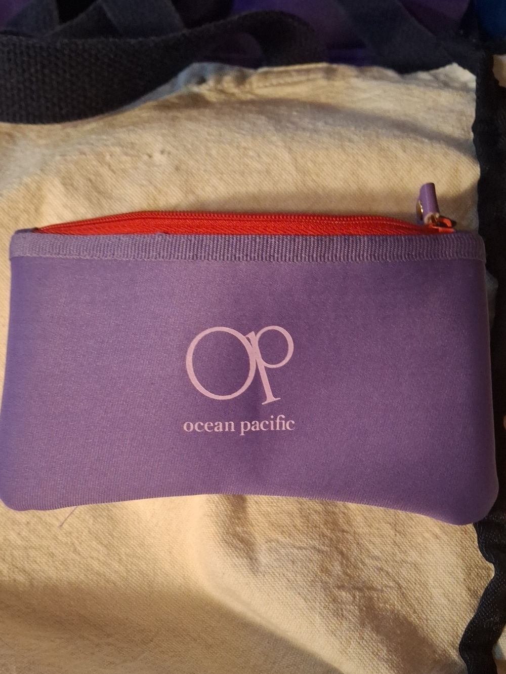 Ocean Pacific Purple Zip Pouch with Red Zipper Padded